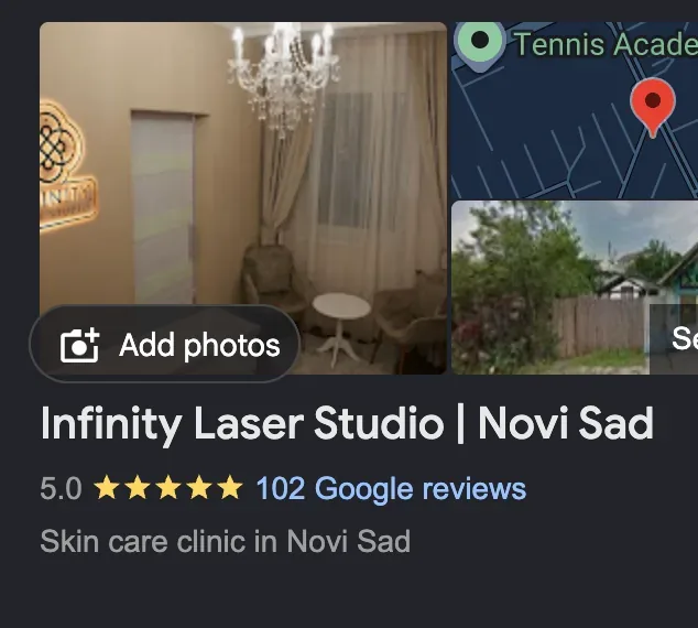 Infinity Laser Studio na Google-u: ocena 5.0 i 102 recenzije
